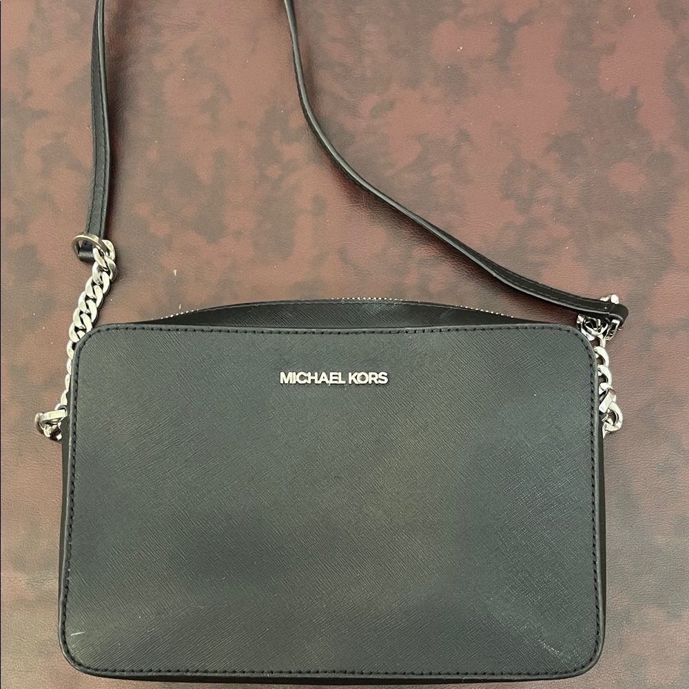 Michael Kors Elegant Black Crossbody Bag/Silver metal tone